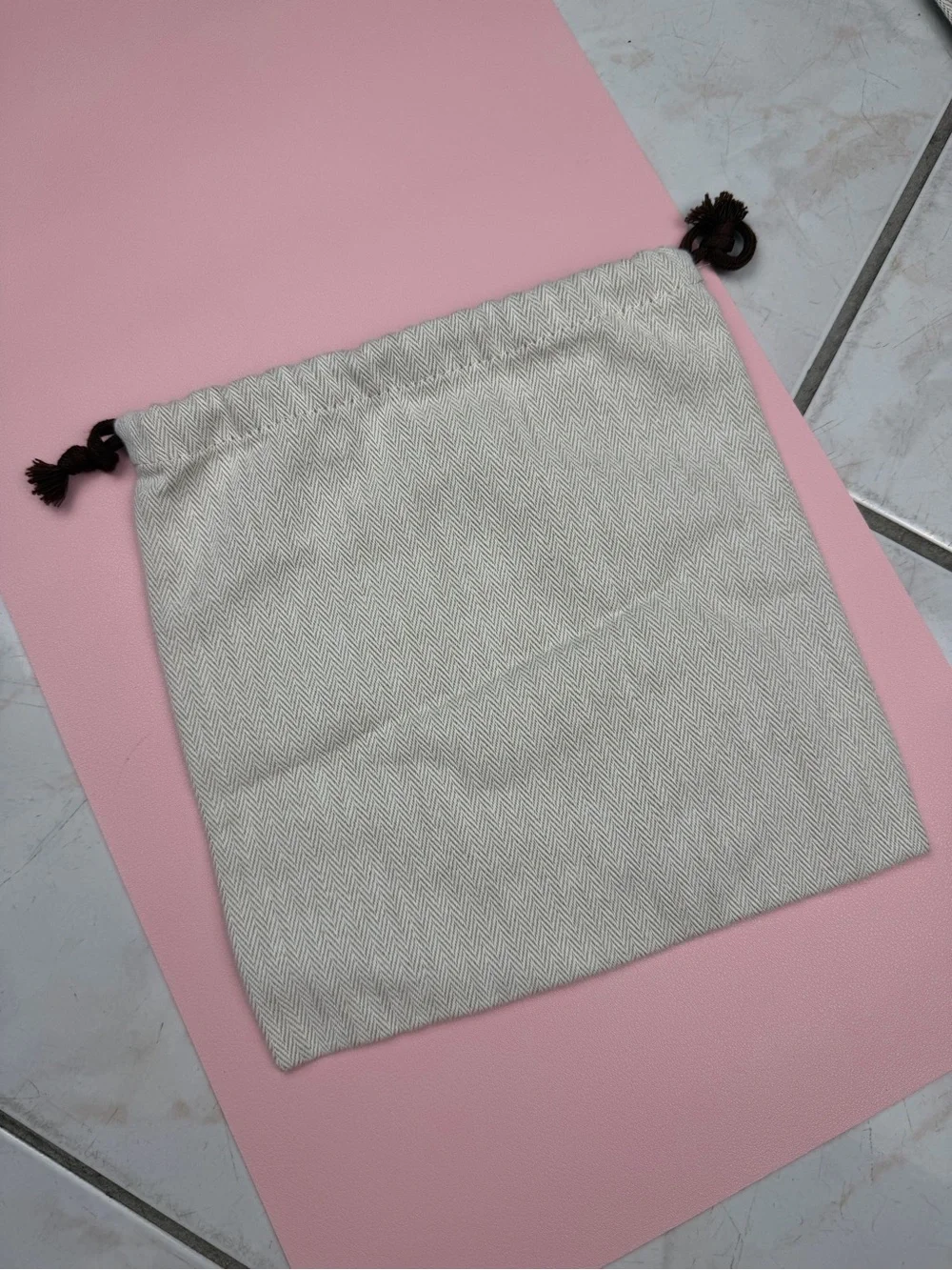 Hermes Cream Drawstring Dust Bag with Brown Logo